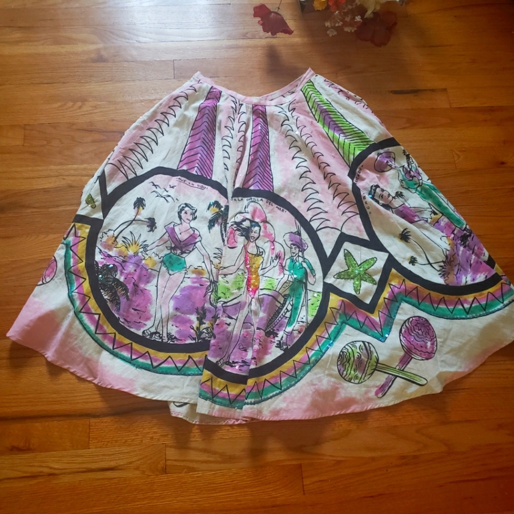 Monica Paris full circle sequined Beach Themed Layered Pink Multicolor sz small